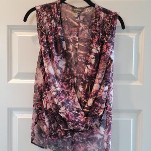 Bebe pink multi floral sleeveless blouse